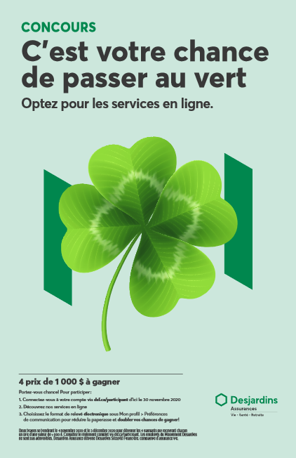Concours C’est votre chance de passer au vert avec un trèfle à quatre feuilles.