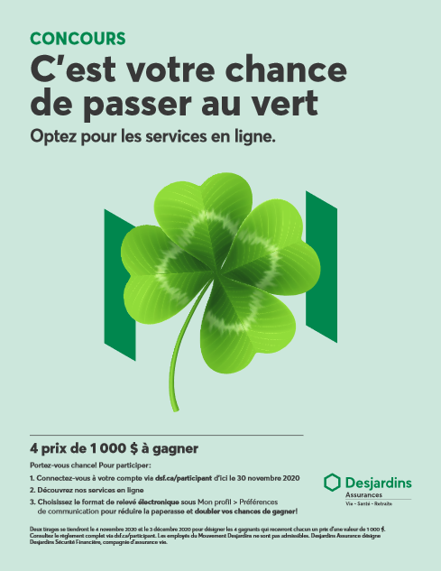 Concours C’est votre chance de passer au vert avec un trèfle à quatre feuilles.