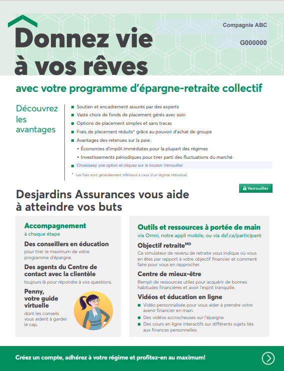 Recto du feuillet d’adhésion Donnez vie à vos rêves