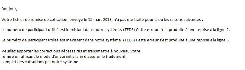 Exemple d’un message d’erreur